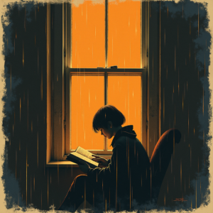 Risograph — Nostalgic Figure Reading By A Rain-streaked Illustration Styles #0253 (Krea)
