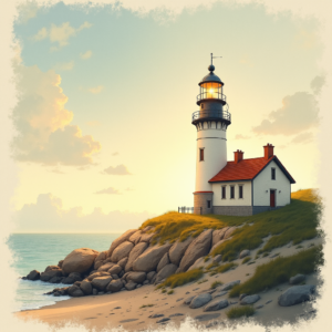 Risograph — Quiet Coastal Lighthouse Against A Soft Illustration Styles #0004 (Firefly)