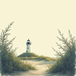 Risograph — Quiet Coastal Lighthouse Against A Soft Illustration Styles #0028 (Firefly)