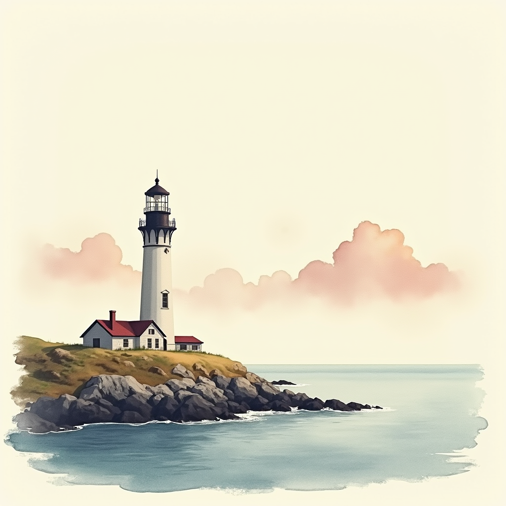 Risograph — Quiet Coastal Lighthouse Against A Soft Illustration Styles #0052 (Firefly)