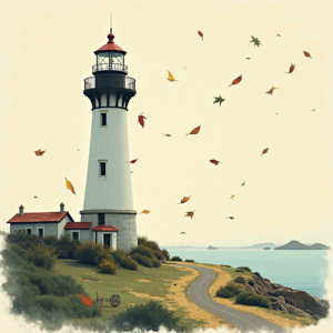 Risograph — Quiet Coastal Lighthouse Against A Soft Illustration Styles #0082 (Midjourney)