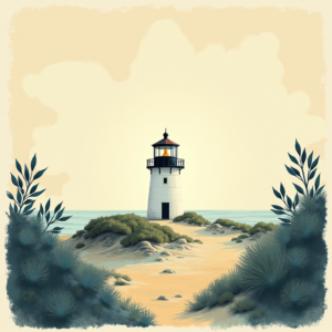 Risograph — Quiet Coastal Lighthouse Against A Soft Illustration Styles #0100 (Firefly)