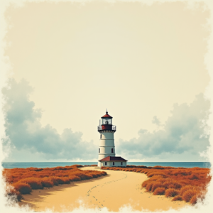 Risograph — Quiet Coastal Lighthouse Against A Soft Illustration Styles #0106 (Midjourney)