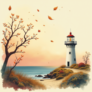 Risograph — Quiet Coastal Lighthouse Against A Soft Illustration Styles #0118 (Midjourney)