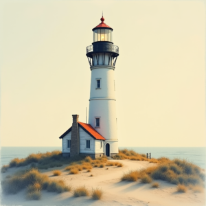 Risograph — Quiet Coastal Lighthouse Against A Soft Illustration Styles #0148 (Firefly)