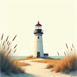 Risograph — Quiet Coastal Lighthouse Against A Soft Illustration Styles #0172 (Firefly)