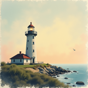 Risograph — Quiet Coastal Lighthouse Against A Soft Illustration Styles #0184 (Firefly)