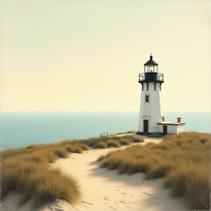 Risograph — Quiet Coastal Lighthouse Against A Soft Illustration Styles #0202 (Midjourney)