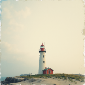Risograph — Quiet Coastal Lighthouse Against A Soft Illustration Styles #0214 (Midjourney)