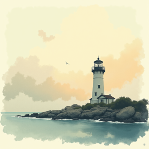 Risograph — Quiet Coastal Lighthouse Against A Soft Illustration Styles #0231 (ChatGPT)