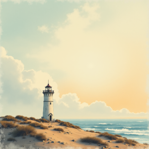 Risograph — Quiet Coastal Lighthouse Against A Soft Illustration Styles #0249 (Dreamina)