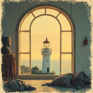 Risograph — Quiet Coastal Lighthouse Against A Soft Illustration Styles #0255 (ChatGPT)