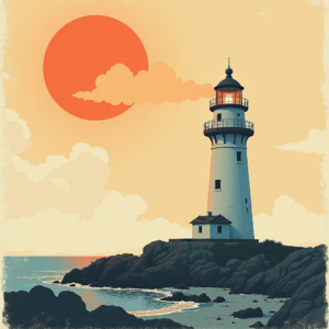 Risograph — Quiet Coastal Lighthouse Against A Soft Illustration Styles #0267 (ChatGPT)