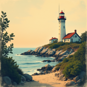 Risograph — Quiet Coastal Lighthouse Against A Soft Illustration Styles #0279 (ChatGPT)