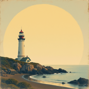 Risograph — Quiet Coastal Lighthouse Against A Soft Illustration Styles #0285 (Dreamina)