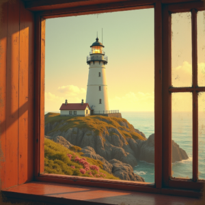 Risograph — Quiet Coastal Lighthouse Against A Soft Illustration Styles #0291 (ChatGPT)
