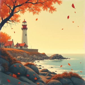 Risograph — Quiet Coastal Lighthouse Against A Soft Illustration Styles #0297 (Dreamina)