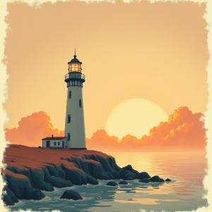 Risograph — Quiet Coastal Lighthouse Against A Soft Illustration Styles #0303 (ChatGPT)