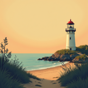 Risograph — Quiet Coastal Lighthouse Against A Soft Illustration Styles #0315 (ChatGPT)
