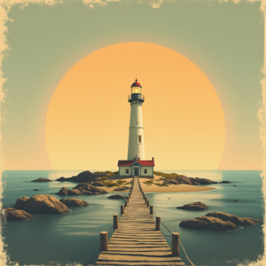 Risograph — Quiet Coastal Lighthouse Against A Soft Illustration Styles #0321 (Dreamina)