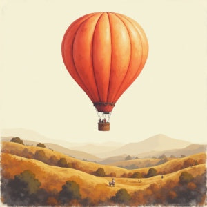 Risograph — Whimsical Hot-air Balloon Drifting Over Rolling Illustration Styles #0069 (Dreamina)