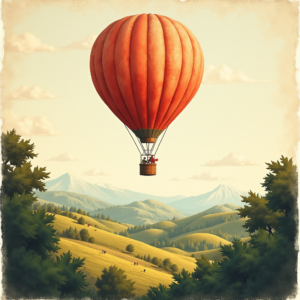 Risograph — Whimsical Hot-air Balloon Drifting Over Rolling Illustration Styles #0099 (ChatGPT)