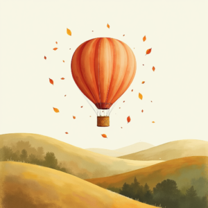 Risograph — Whimsical Hot-air Balloon Drifting Over Rolling Illustration Styles #0153 (Dreamina)