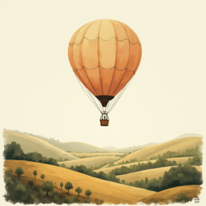 Risograph — Whimsical Hot-air Balloon Drifting Over Rolling Illustration Styles #0177 (Dreamina)