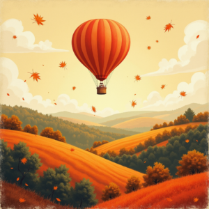 Risograph — Whimsical Hot-air Balloon Drifting Over Rolling Illustration Styles #0260 (Seedream)