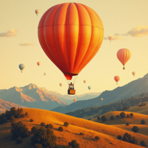 Risograph — Whimsical Hot-air Balloon Drifting Over Rolling Illustration Styles #0266 (Gemini)