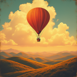 Risograph — Whimsical Hot-air Balloon Drifting Over Rolling Illustration Styles #0320 (Seedream)