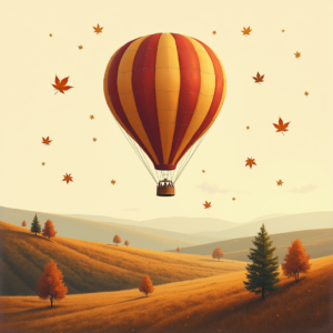 Risograph — Whimsical Hot-air Balloon Drifting Over Rolling Illustration Styles #0332 (Seedream)