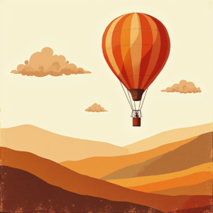 Risograph — Whimsical Hot-air Balloon Drifting Over Rolling Illustration Styles #0338 (Gemini)