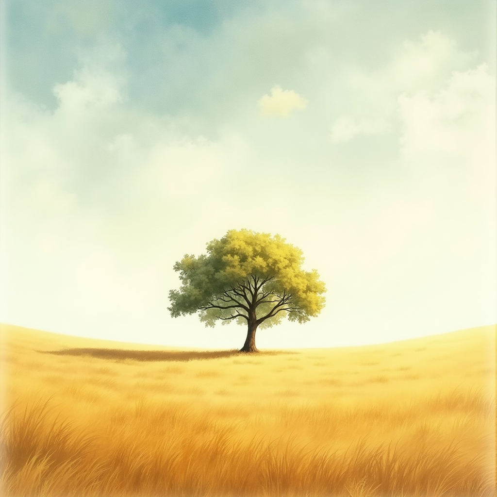 Watercolor — Lone Tree Standing In A Sweeping Illustration Styles #0036 (Stable Diffusion)
