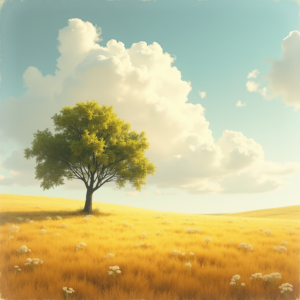 Retro — Lone Tree Standing In A Sweeping Illustration Styles #0036 (Krea)