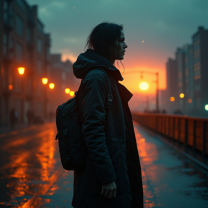 Cyberpunk — Lone Traveler In A Weathered Long Cinematic #0037 (Stable Diffusion)