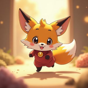Anime — Chibi-style Fox Spirit With Fluffy Tri-colour Character #0037 (ChatGPT)