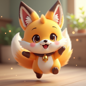 Cute Characters — Chibi-style Fox Spirit With Fluffy Tri-colour Character #0037 (Firefly)