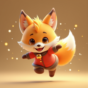 Cartoon Animals — Chibi-style Fox Spirit With Fluffy Tri-colour Character #0037 (Ideogram)