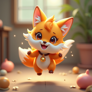 Fantasy Characters — Chibi-style Fox Spirit With Fluffy Tri-colour Character #0037 (Leonardo)