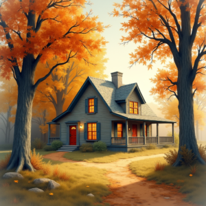 Vintage — Cozy Countryside Cottage Nestled Among Tall Illustration Styles #0037 (Stable Diffusion)
