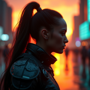Cyberpunk — Warrior In Intricately Detailed Armor Catching Cinematic #0038 (FLUX)