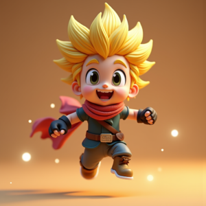 3D Toys — Spiky-haired Anime Hero In A Battle-worn Character #0038 (Ideogram)