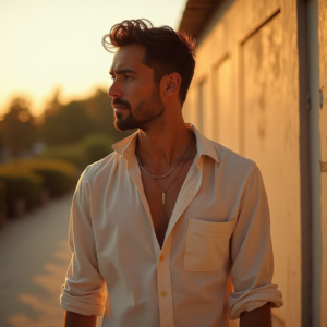 Fashion — Man In A Relaxed Linen Shirt Photography #0038 (Leonardo)