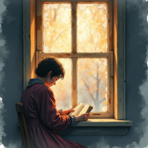Watercolor — Nostalgic Figure Reading By A Rain-streaked Illustration Styles #0038 (Krea)