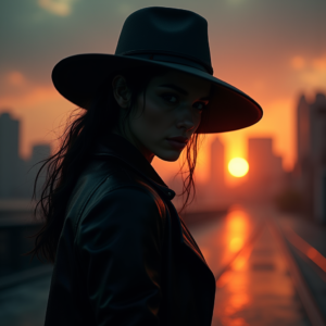 Cyberpunk — Mysterious Figure Beneath A Wide-brimmed Hat Cinematic #0039 (Krea)