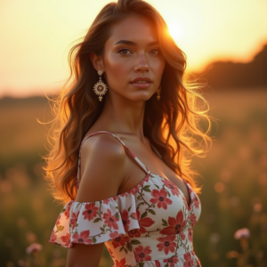 Product Photography — Woman In A Flowing Floral Sundress Photography #0039 (Midjourney)