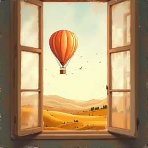 Minimalist — Whimsical Hot-air Balloon Drifting Over Rolling Illustration Styles #0039 (Recraft)