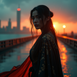 Cyberpunk — Regal Figure In Flowing Embroidered Robes Cinematic #0040 (Gemini)