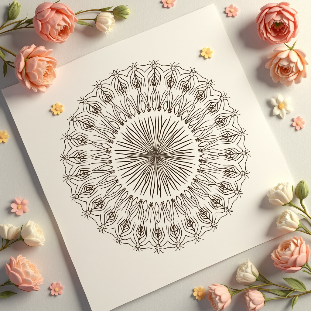 Scrapbook — Intricate Mandala Pattern Radiating From A Printable / Etsy #0045 (Stable Diffusion)